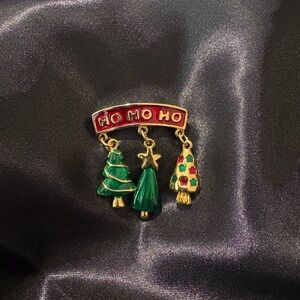 Festive Lia Sophia Ho Ho Ho Enamel Christmas Tree Brooch